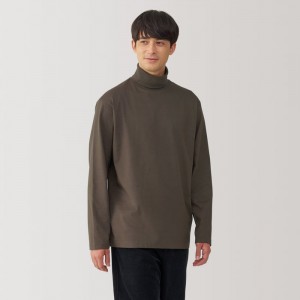 Beige Muji Brushed Turtleneck Long Sleeve Men T Shirts | ME9F6M89G