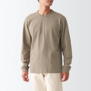 Beige Muji Heavyweight Jersey Long Sleeve Men T Shirts | TI6M3S57Z