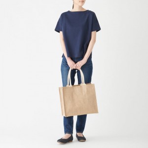 Beige Muji Jute Medium/A4 Women Tote Bags | NA0D2Y90K