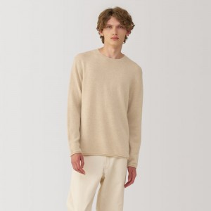Beige Muji Labo Natural Cashmere Crew Neck Men Sweaters | EV1D9Q45B