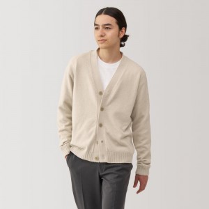 Beige Muji Soy Fiber Mid-Gauge V-Neck Men Cardigan | HM2B1G42X
