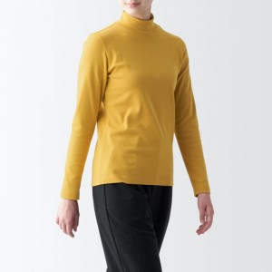 Beige Muji Stretch Ribbed Mock Neck Long Sleeve Women T Shirts | IC0E3R08W