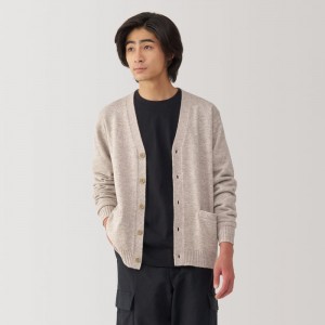 Beige Muji Washable Mid-Gauge V Neck Men Cardigan | MY5O3R49J
