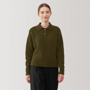 Beige Muji Wool Blend Boucle Polo Women Sweaters | SV7Q5F72F