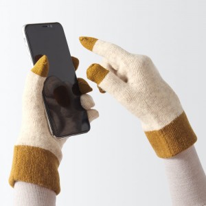 Beige Muji Wool Blend Touchscreen Bicolor Women Gloves | KG6H5U21O
