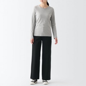 Black Muji 4-Way Stretch Chino Wide Women Pants | CU6H4M28X