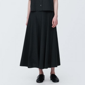 Black Muji Cool Touch Broadcloth Flared Women Skirts | VR5K2A20M