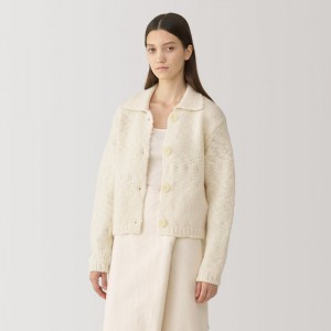 Black Muji Labo Low-Gauge Wool Collared Women Cardigan | HC7P1R58T