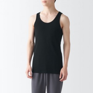 Black Muji Moisture Wicking Cotton Men Tank Top | IX3M2L06D