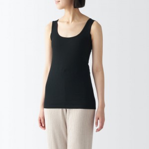 Black Muji Moisture Wicking Cotton with Sweat Pads Women Tank Top | ER2N5R16P
