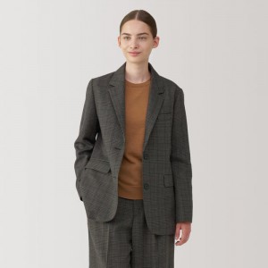 Black Muji Patterned Brushed Tailored Women Jackets | GW4O5I94G