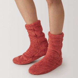 Black Muji Right Angle Boa Fleece Cozy Women Socks | DM4G2N70W