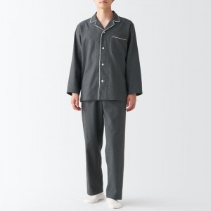 Black Muji Side Seamless Flannel Men Pajamas | DB6P3M14D