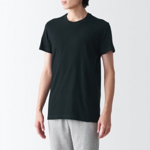 Black Muji Side Seamless Jersey Crew Neck Short Sleeve Men T Shirts | SZ6N1S13W