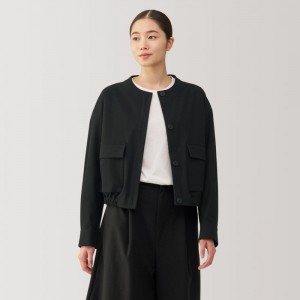 Black Muji Stretch Brushed Cardigan Women Jackets | VQ4E8L91W