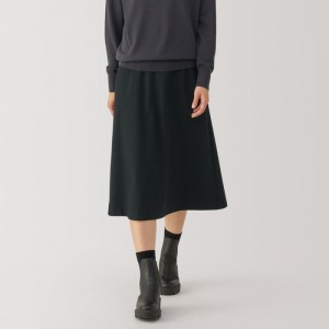 Black Muji Stretch Brushed Flared Women Skirts | YD3U3V58H