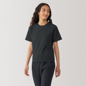 Black Muji UV Protection Quick Dry Short Sleeve Women T Shirts | GX8E6N77C