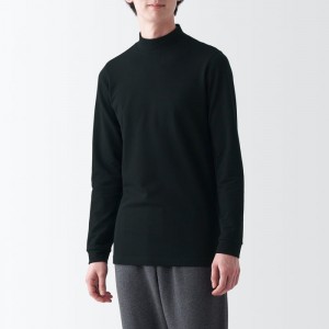 Black Muji Warm Thick Cotton High Neck Long Sleeve Men T Shirts | DV9Q8T82W