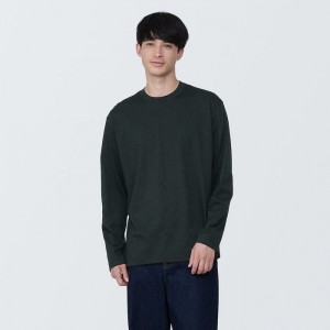Black Muji Washed Jersey Crew Neck Long Sleeve Men T Shirts | XQ1B1F29N