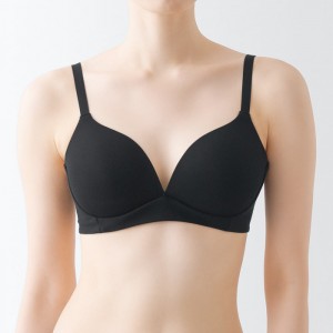 Black Muji Wireless Molded with No Hooks Women Bras | SF1R2Y44Z