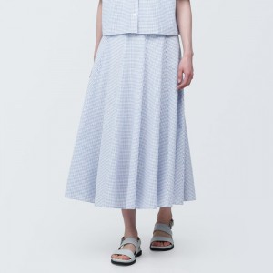 Blue Muji Cool Touch Broadcloth Patterned Flared Women Skirts | KK7L2M71R