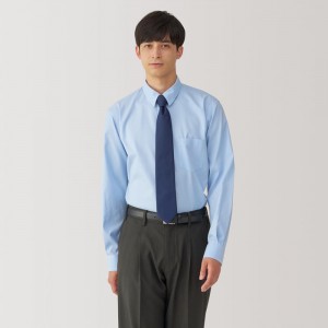 Blue Muji Non-Iron Button Down Men Shirts | KA1P0L72G