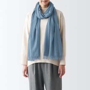Blue Muji Recycled Polyester Blend Men Scarf | IR5I6A79C
