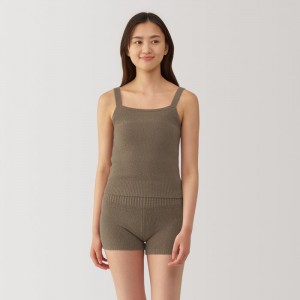 Brown Muji Cotton Blend Cozy Knit Women Tank Top | JZ1K0G80J