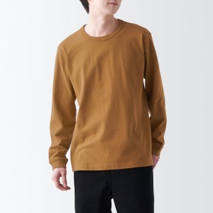 Brown Muji Heavy Weight Jersey Long Sleeve Men T Shirts | TM2J0A75Q