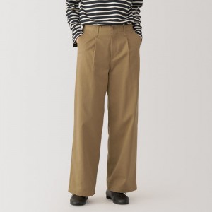 Brown Muji Slub Yarn Chino Darted Wide Women Pants | YS2P1D65T