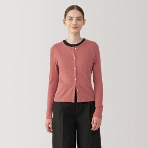 Brown Muji Soy Fiber Blend Ribbed Crew Neck Women Cardigan | FB3O2K42X