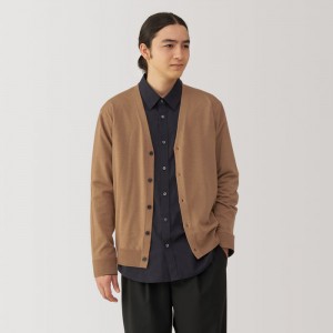 Brown Muji Washable High-Gauge V Neck Men Cardigan | TD7A6Q60O
