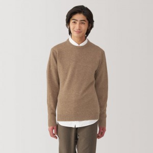 Brown Muji Washable Mid-Gauge Crew Neck Men Sweaters | MC6D6K45S