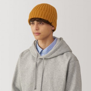 Brown Muji Wool Ribbed Men Beanie | YU6J4V94Z