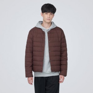Burgundy Muji Lightweight Down Collarless Men Jackets | NT6G0U33K