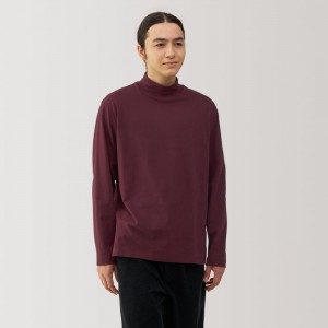 Fuchsia Muji Brushed High Neck Long Sleeve Men T Shirts | MU2X2Y94Z