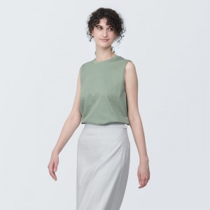 Green Muji Anti-Sweat Stain Sleeveless Women T Shirts | GU8J9O55G