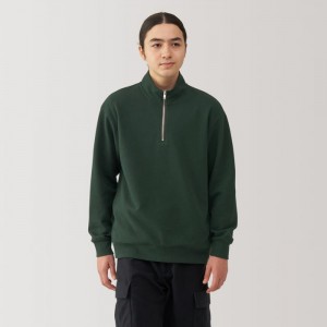 Green Muji Double Knitted Half Zip Men Pullover | IW8Z6W36S