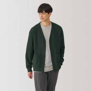 Green Muji Double Knitted V Neck Men Cardigan | AO4G9Z86Q
