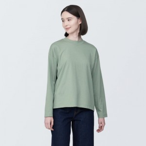 Green Muji Jersey Crew Neck Long Sleeve Women T Shirts | GW7J8U85F