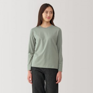 Green Muji Jersey Crew Neck Long Sleeve Women T Shirts | HJ8O7Z94K