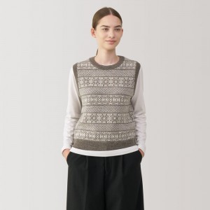 Grey Muji Andes Wool Jacquard Pattern Women Vest | KS5L1B36I