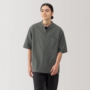 Grey Muji Breathable Half Sleeve Collar Men Shirts | OQ5I4A97I