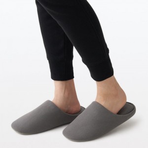 Grey Muji Cotton Plain Weave Insole Men Slippers | IE8I6K23B