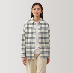 Grey Muji Flannel Regular Collar Long Sleeve Patterned Women Shirts | HY8Q1D65K