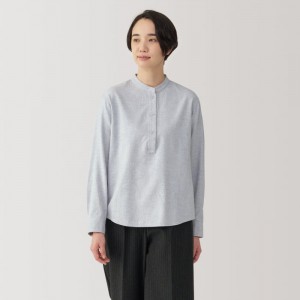 Grey Muji Flannel Stand Collar Long Sleeve Women Blouse | OC0T5X89F