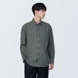 Grey Muji Hemp Blend Long Sleeve Men Shirts | SX4B1P51E