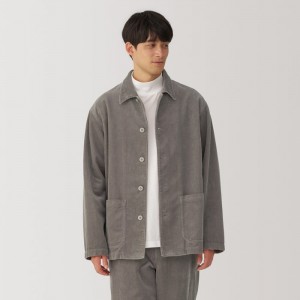 Grey Muji Kapok Blend Corduroy Men Jackets | YP7F2Z13C