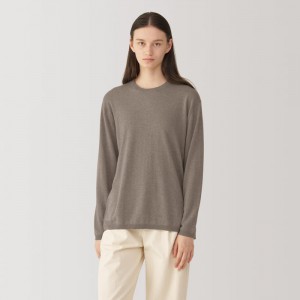 Grey Muji Labo Natural Cashmere Crew Neck Women Sweaters | LC5D9V60I