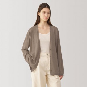Grey Muji Labo Natural Cashmere V Neck Women Cardigan | CI7H0R73Q